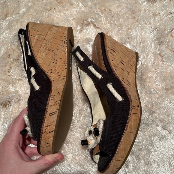 Sperry Nautical Navy Open Toed Wedges. Size 10. - Picture 4 of 8